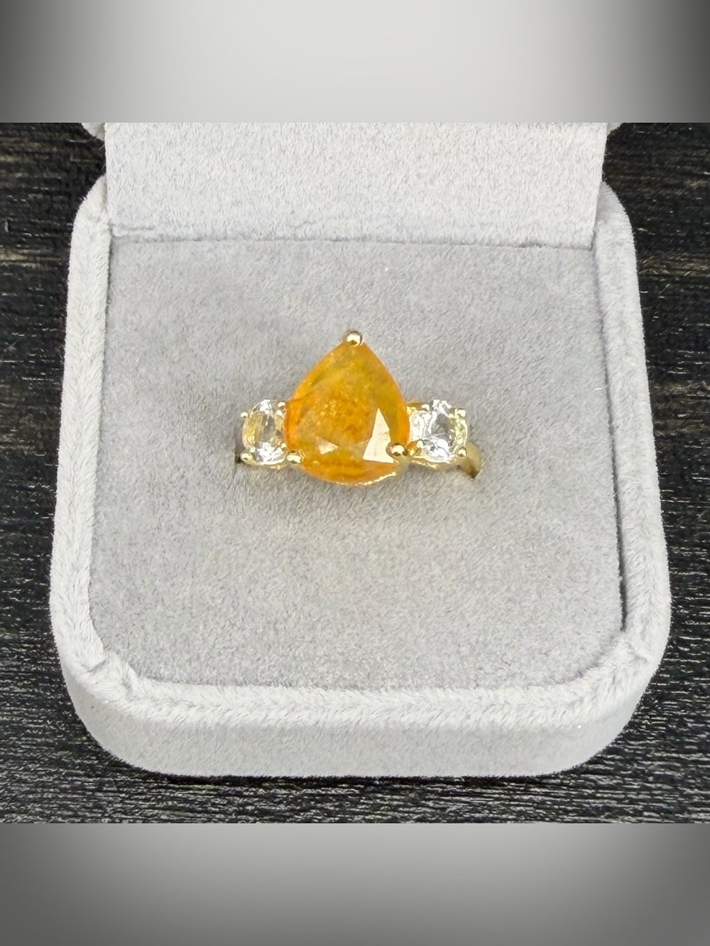 Stunning Natural Yellow Sapphire & Topaz accent Ring 18k Gold over 925 Silver- 6